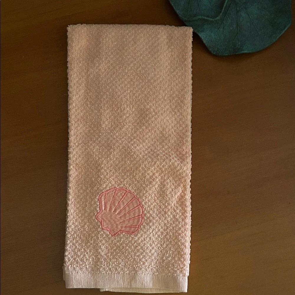 Pink Shell Embroidered Kitchen Towel